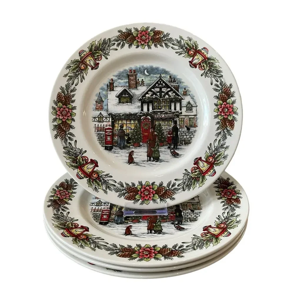 Royal Stafford TOY SHOP Dinner Plate 11in Set of 4 Christmas Holiday New